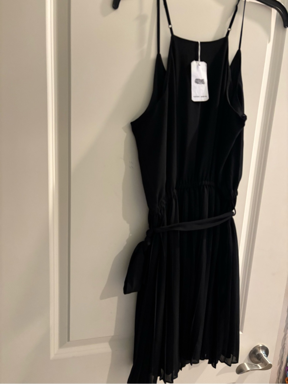 Naked Zebra Black Sleeveless Spaghetti-Strap Mini Dress with Belt